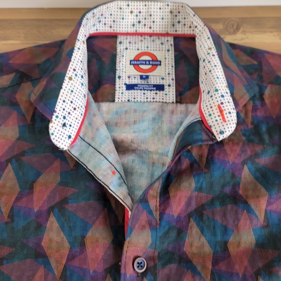 Jermyn & Bond Men’s Button Down Flip Cuff Geometric Print Shirt - Picture 5 of 13